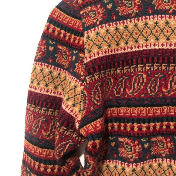 Vittadini Sport M Burgundy Fair Isles Merino Wool Pullover Sweater - Picture 5 of 8